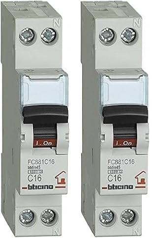 Bticino SFC881C16 FP btdin45 Interruttore, Magnetotermico, C16, 1P+N, 1 m, 4500 A, 16 A (Confezione da 2)