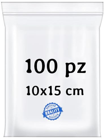 BUY SAFE - Sacchetti Plastica Richiudibili, Sacchetti Ermetici per Alimenti, Vestiti e Oggetti con Chiusura a Cerniera, Buste Trasparenti Richiudibili Resistenti e Riutilizzabili, 10x15-100 Pz