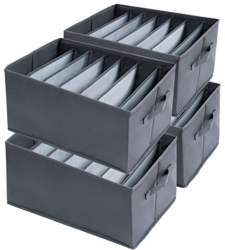 Niviy Schubladen Organizer kleiderschrank Extra Große 7 Fächer 6CM Aufbewahrungsbox Schrank Faltbar PP-Hartplatte Stabiler Boden Organizerbox für T-Shirts,Hosen,Pullover,Anzug 4 Stück 43X30X25CM