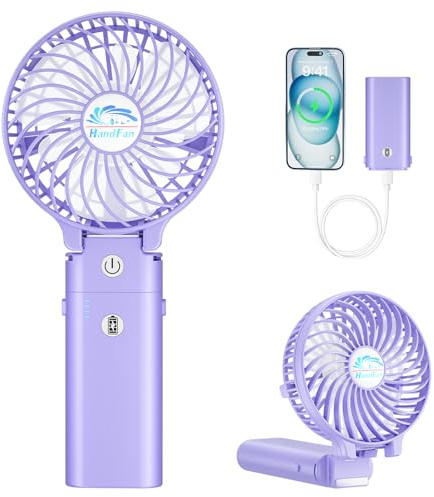 HandFan 5200mAh Handheld Fan 3 Speeds,Portable 180°Foldable Battery Operated Power Bank Function & Desktop & Rechargeable Personal Fan 3-in-1Strong Airflow for Outdoor Camping Stroller