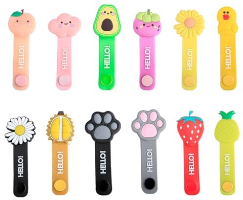 Rumyve 12pcs Silicone Cable Organizer,Cute Cartoon Charging Cable USB Manager Organizer,Reusable Headphone Wire Pen Keychain Holder