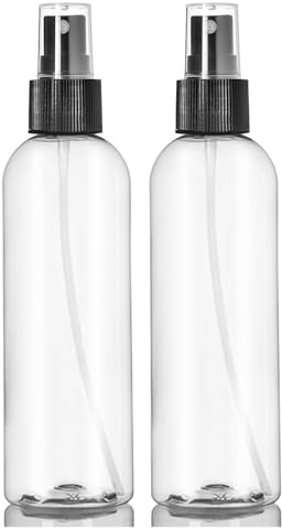 ljdeals 8 oz Clear Plastic Spray Bottles, Black Fine Mist Sprayer, Refillable Empty Bottles for Essential oils, Perfumes, Travel. Pack of 2, Made in USA