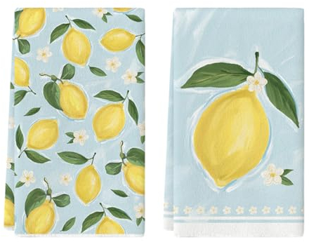 Artoid Mode Watercolor Zitrone Blumen Sommer Küchentücher Geschirrtücher, 42x65 cm Saisonale Frühling Dekoration Handtücher 2er Set