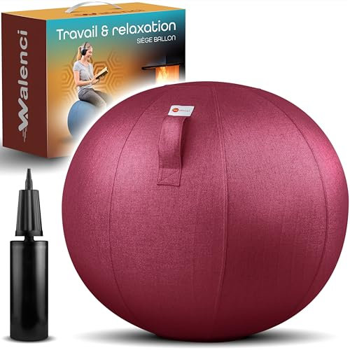 Walenci Silla Globo Trabajo y Relax Silla de Oficina Ergonómica, Silla Globo, Confort Teletravail y Gaming, Ideal Oficina Sit-Stand Funda Textil Premium (Rojo Bourdeau, 75)