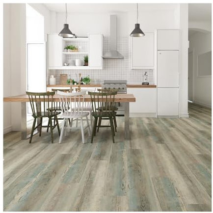 Pavimento in vinile – Pavimento in lino con effetto legno grigio, piastrelle autoadesive, impermeabile, per ufficio e cucina