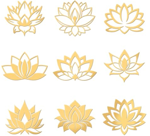OLYCRAFT 9 Stück 4x4cm Goldene Metall Aufkleber Lotus Buddha Aufkleber Selbstklebende Yoga Aufkleber Religiöse Goldene Epoxid Aufkleber Für DIY Sammelalben Epoxidharz Dekoration