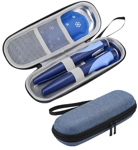 Helweet Insulin Kühltasche Reise Tasche, Insulin Pen Kühltasche, Diabetiker Medikamenten Tasche, Tragbaren Kühler Tasche, Tasche für Medikamente Thermotasche, Blau (Nicht Enthalten Kühlakkus)