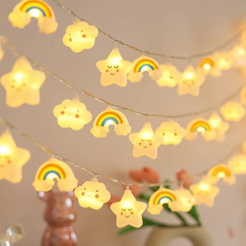 Regenbogen-Lichterkette Sternwolke Lichterkette, batteriebetrieben, Kupfer-Lichterkette, dekorative Beleuchtung für Schlafzimmer, Terrasse, Garten, Party, Innen- und Außenbereich, Weihnachtsbaum (3 m)