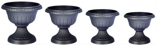 pokm toolsmarket - ⌀30cm Pflanzkübel Pflanzpokal, dekorative Amphore, Pflanzgefäß Schale Vase Topf auf Fuß, Farbe Anthrazit, Blumentopf Roma No. IV