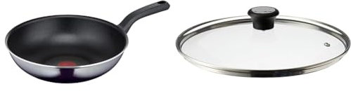 Tefal D52619 Resist Wokpfanne| sichere Titanium Antihaftversiegelung & Glasdeckel 28 cm, Edelstahlfassung, Spülmaschinenfest, Dampfventil, Thermokunststoffgriff, 28097712