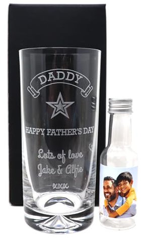 Regalo Personalised Fathers Day Design Highball Glass & Photo Design Miniature Bottle of Alcohol Gift for Dad (Empty Bottle/Cardboard Gift Box)