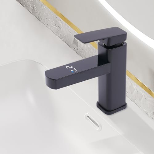 Robinet de lavabo G1/2 - Avec affichage numérique LED de la température - Mitigeur de salle de bain - Noir