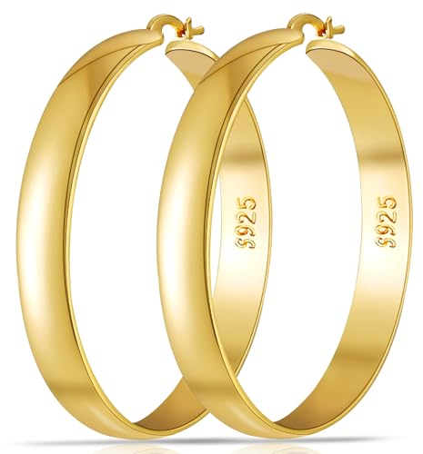 Rajputana Goldene Creolen für Frauen 8mm Breite Große Goldene Large Hoop Earrings Hypoallergene Große Creolen für Damen Leichte Klobige