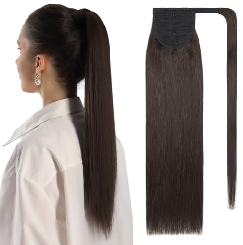 SEGOHAIR Pferdeschwanz Haarteil Echthaar Extensions Zopf 18(45cm) Clip in Extensions Echthaar Lang Glatt Echte Haare Extensions Echthaar Remy Dunkelstes Braun-90g