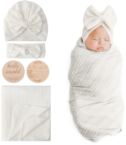 DRESHOW Baby Pucktuch Baby Decke Neugeborenen Swaddle Pucksack mit Baby Bogen Mütze Stirnband