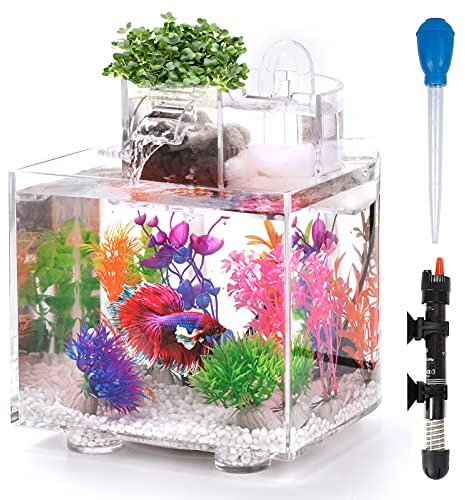 Oltraman Betta Fish Tank, 1.6 Gallon Aquarium, Upgrade Hydroponics Growing System, Beta Fish Tank Self Cleaning with Heater and Filter, Aquaponic Fish Bowls Decorations for Water Plant Garden