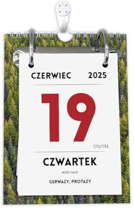 KALVOS Polnischer Kalender 2025, Tischkalender, Wandkalender, Abreisskalender, 365 tage, Tagesabreißkalender, Kalendarium, Minimalistisch Tages Kalender mit großen Zahlen (Namensfest)