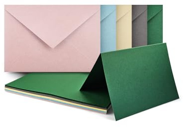 Netuno 50 Stück Blankokarten mit Briefumschlägen DIN C6 11,4 x 16,2 cm Klappkarten Set mit Kuverts farbig sortiert Falt-Karten und bunte Umschläge für Einladungskarten Weihnachtskarten Basteln