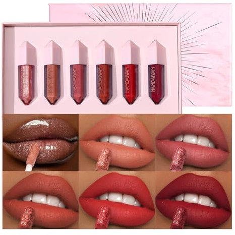 6PCS Diamond Lip Gloss Set, Matte & Pearlescent Finish, Long Lasting Waterproof Liquid Lipstick Set, High-Pigment Formula Liquid Lipstick for Girls and Women (Diamond Lipgloss SetB)