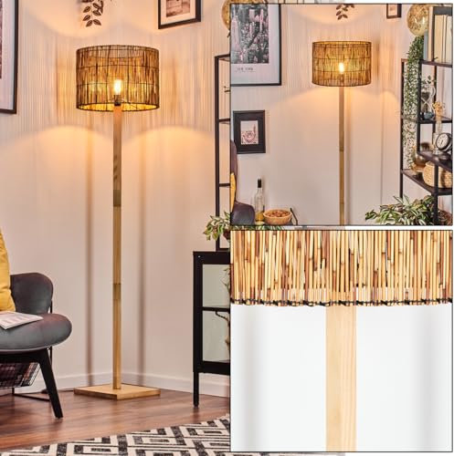hofstein Lampadaire Cando, avec pied en bois au design scandinave, style bohème, abat-jour en bambou, Ø 40 cm, E27, 169 cm, avec interrupteur à pied - salon, chambre à coucher, salle à manger