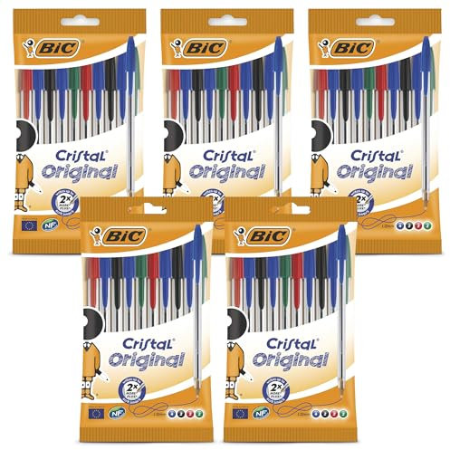 BIC Cristal - Bolígrafos originales, punta fina de 1,0 mm, colores surtidos, bolígrafos fiables para el día a día para la escuela y la oficina, escritura suave, agarre cómodo, duradero y duradero