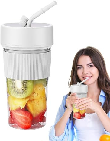 Oldmoom Fresh Juice Mixeur portable rapide | Mélangeur de jus de fruits rechargeable par USB de 350 ml – 6 lames avec paille pour parents et amis