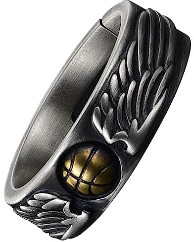 VANZACK Männerring aus Metall mit Basketball Anhänger, Silber, Festlich