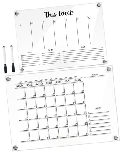 IWOWHERO 2 Stück Acryl-Wochenplanertafeln Trocken Abwischbarer Wandkalender Für Studenten Und Das Homeoffice Durchsichtige Memotafel Zum Aufhängen Mit Vorgedruckten Vorlagen