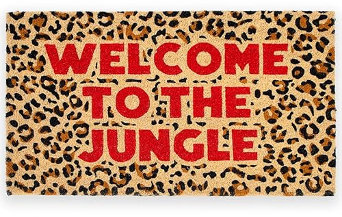 FISURA – Fußmatte “Better Late” aus Kokosnuss mit Rutschfester PVC-Basis. Handbemalte Innenmatte in Rosa. Türmatte mit lustigem Spruch. 70 cm x 40 cm. (Jungle, Leopard)