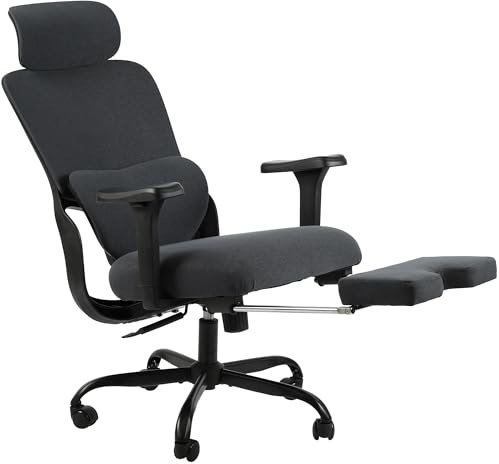 CLP Chaise de Bureau Ergonomique avec Repose-Pieds Leesburg, avec accoudoirs 3D, Soutien Lombaire, Appui-tête, supporte jusqu'à 150 kg, Couleur:Noir/Noir
