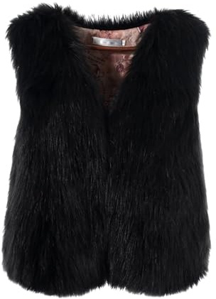 Générique Manteau Fourrure Femme Sans Manches Gilet Fausse Fourrure Courte en Doux élégant Veste Polaire Hiver Manteau Laine Fluffy Couleur Unie Blouson Confortable Gilet Chaud Femme Noir XL
