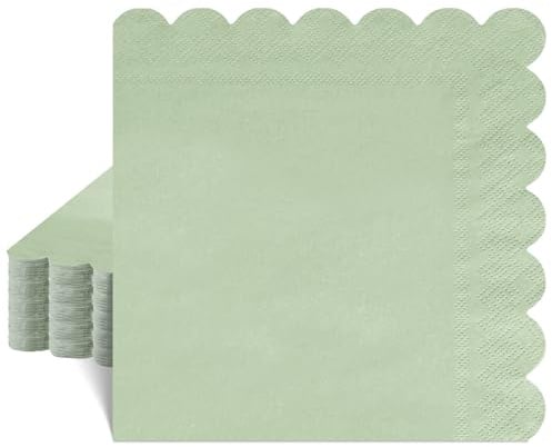 40 Stück Servietten Salbeigrün 33 cm, 2-Lagige Gewellt Papierservietten | Eukalyptus Grün Einwegservietten für Geburtstag Babypartys Hochzeiten Party Kommunion Deko