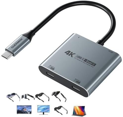 Guermok, Hub display USB-C doppio, 4K@60Hz, PD100W, USB3.0, 5 Gbps, argento