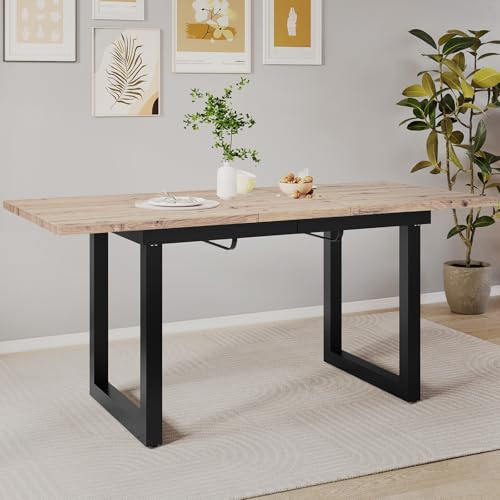 LORISMAI Erweiterbarer Esstisch, L140/180*W80*H75,Industriestil, rechteckiger, Kaffee-Freizeittisch, moderner einfacher Esstisch aus Eisen,Eicheoptik+schwarz