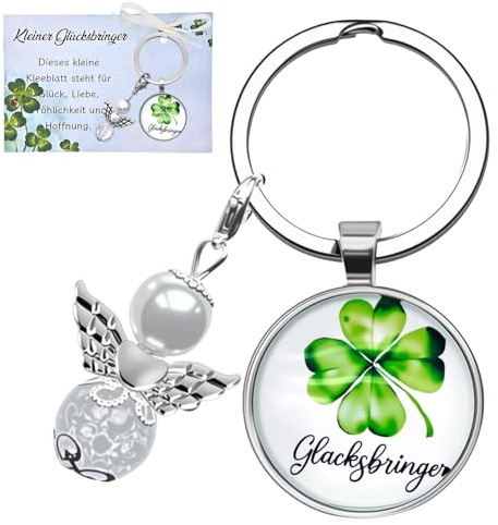Henjunu Schutzengel Schlüsselanhänger,Glücksbringer Schlüsselanhänger,Viel Glück Geschenke,Kleeblatt Glücksbringer,Geburtstagsgeschenk für Freunde, Familie und Kollegen