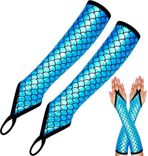 GWAWG 1 Pair Fish Scale Gloves Mermaid Gloves for Adults Scales Pattern Glove Long Arm Warmers Fish Costume Fancy Dress Party Accessories