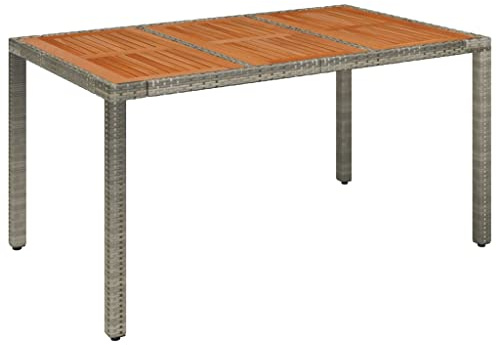 Nqyjm Esstisch für den Außenbereich, Gartentisch aus Holz, grau, 150 x 90 x 75 cm, geflochtenes Harz, für Garten, Strand, Balkon, Terrasse, Camping