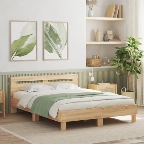 Owoxanthellate Bettgestell mit Kopfteil Sonoma-Eiche 140x200 cm Holzwerkstoff Robustes Doppelbett Modernes Schlafzimmer Design für Jugendzimmer Gästezimmer