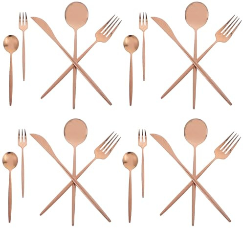 Holibanna Ménagère 30 Pièces en Acier Inoxydable Rose Gold, Ensemble de Couverts pour Steak Comprenant Couteaux, Fourchettes et Cuillères, Ustensiles de Table Solide, pour Repas Quotidiens