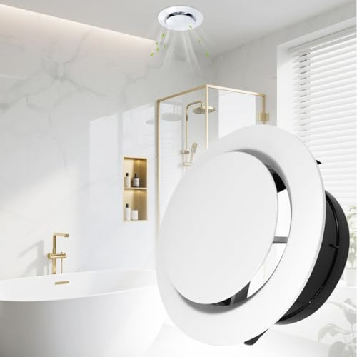Dtenlur Bouche d'Aération Réglable Ø125 mm, Grille de Ventilation en ABS Blanc et Noir, Diffuseur d'Air Rond pour Mur et Plafond, Compatible VMC, Salle de Bain, Cuisine et Camping-Car