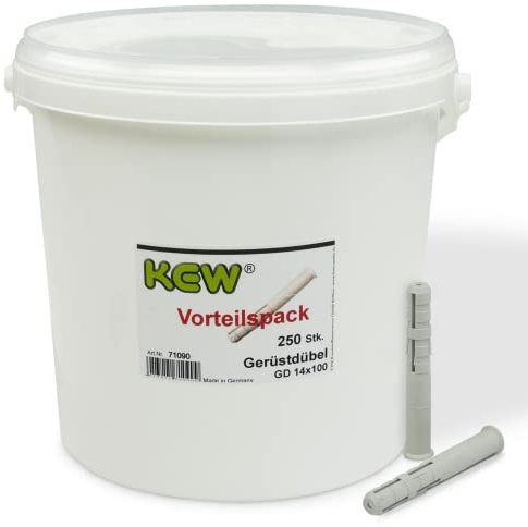 KEW Lot de 250 chevilles d'échafaudage GD - Chevilles à expansion longue - Avec sécurité rotative - Pour béton, pierre, etc. - 14 x 100 mm