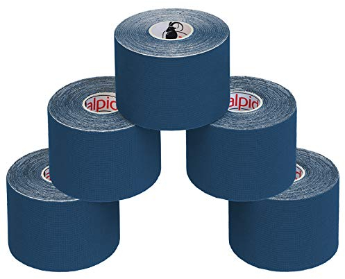ALPIDEX 5 Rollen Kinesiologie Tape 5m x 5cm Viele Farben Anwendungsbroschüre Elastisch Wasserfest Hautfreundlich Physio Muskel Tape Set, Farbe:dunkelblau