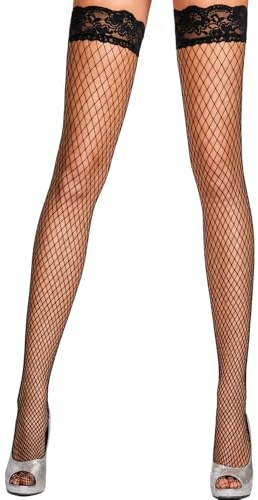 Yummy Bee - Bas Resille pour Porte Jarretelles Femme Noir - Résille Couture en Dentelle Blanc Mariage - Grande Taille 34-54