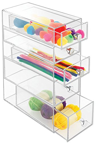 mDesign Schubladenbox aus Kunststoff - praktische Minikommode mit fünf Schubladen - Schreibtisch Organizer für Stifte oder Nähzubehör - durchsichtig
