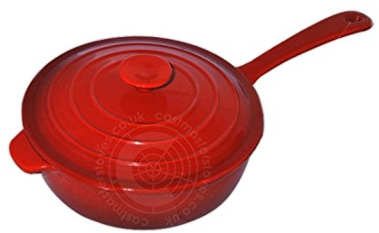 CASTMASTER COOKWARE Enamelled Cast Iron Skillet Frying Pan & Lid Enamel Saucepan Cooking Pot Red - 45.5cm x 25cm x 13cm