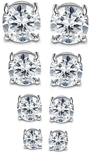 Jstyle 4 Pairs Stainless Steel Mens Womens Magnetic Stud Earrings Non-piercing CZ 4-7MM