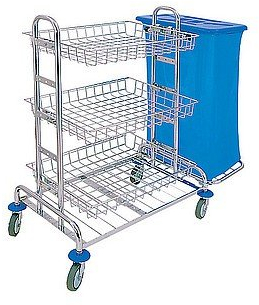 Splast Reinigungswagen verchromt mit 3 Körben und 1x 120l oder 2X 120l Beutelhalter, Variante:1x 120l Beutelhalter