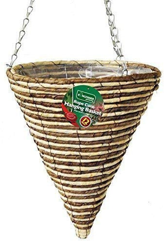 garden mile Verschiedene Garten hängende Körbe Innen Außen Wandbehang Pflanzgefäß Pflanztöpfe Rattan Weiden Blumen Blumenampel Wandhalter Kokos Auskleidungen - 12 Rope Cone Basket