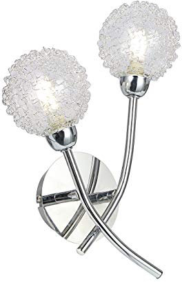 UKEW Modern 2 Way Wall Lamp - Bedside LED Lights Double Twin Chrome Arm Glass Mesh Wire Ball Shades for Lounge Living Room