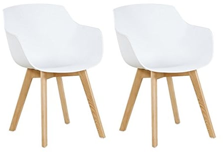 DORAFAIR 2er Set Sessel Skandinavisch Wohnzimmerstuhl Modern Esszimmerstühle mit solide Buchenholz Bein, Retro Design Stuhl für Büro Lounge Küche, Weiß